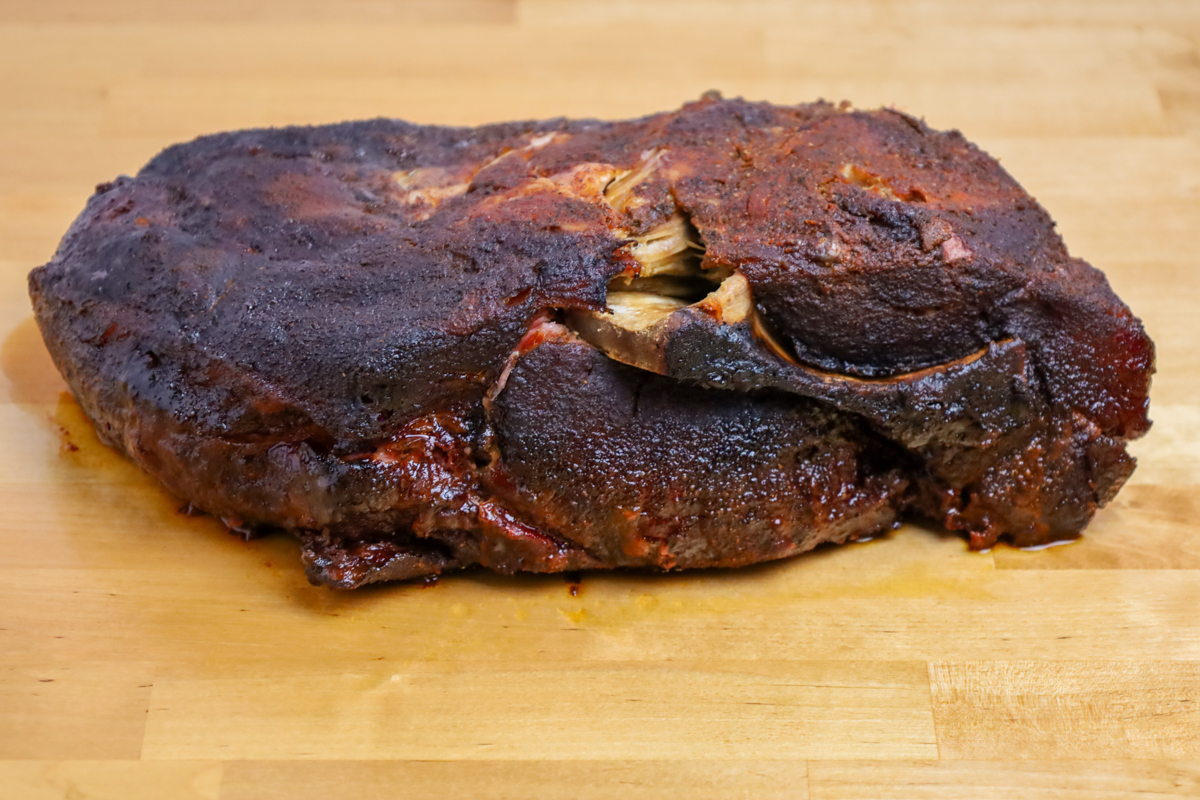 Finished, fully smoked Boston butt, perfectly tender and ready to be served